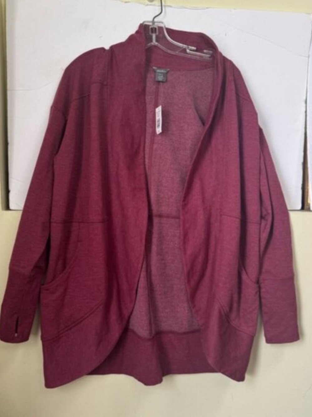 Eddie Bauer NEW Camp Cotton Fleece Wrap Pockets Cardigan Sweater Top Burgundy L - Picture 4 of 16